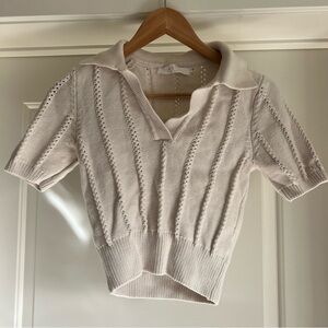 ASOS Cream open Knit polo Collared Top